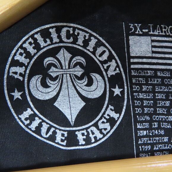 Affliction Live Fast Shirt 3XL Black Cotton Short Sleeve Crew Neck Graphic Tee - Picture 7 of 9